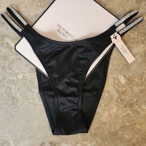Victoria's Secret Swim Double Shine Strap Brazilian Bikini Bottom Black